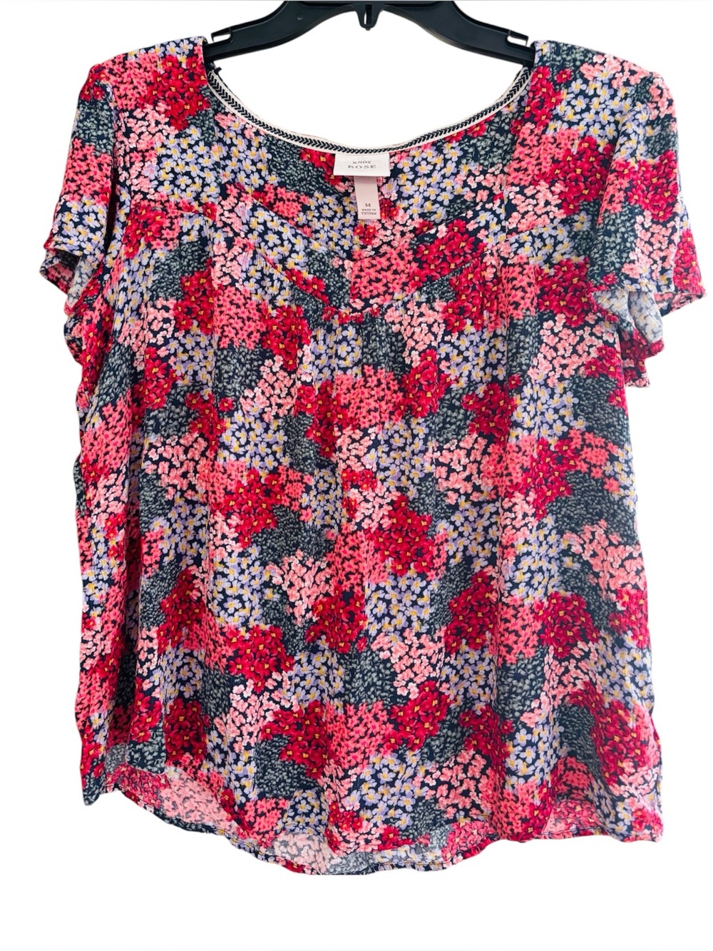 Knox Rose Medium Floral Flutter Sleeve Blouse Boho Lightweight Top